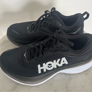 Hoka One One Black and White Athletic Shoes with Breathable Mesh